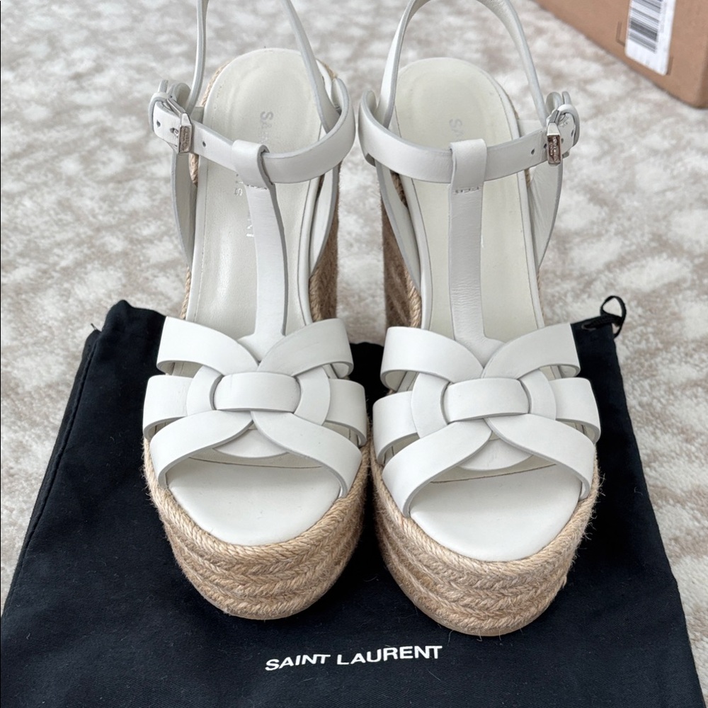 Saint Laurent White Espadrille Sandals